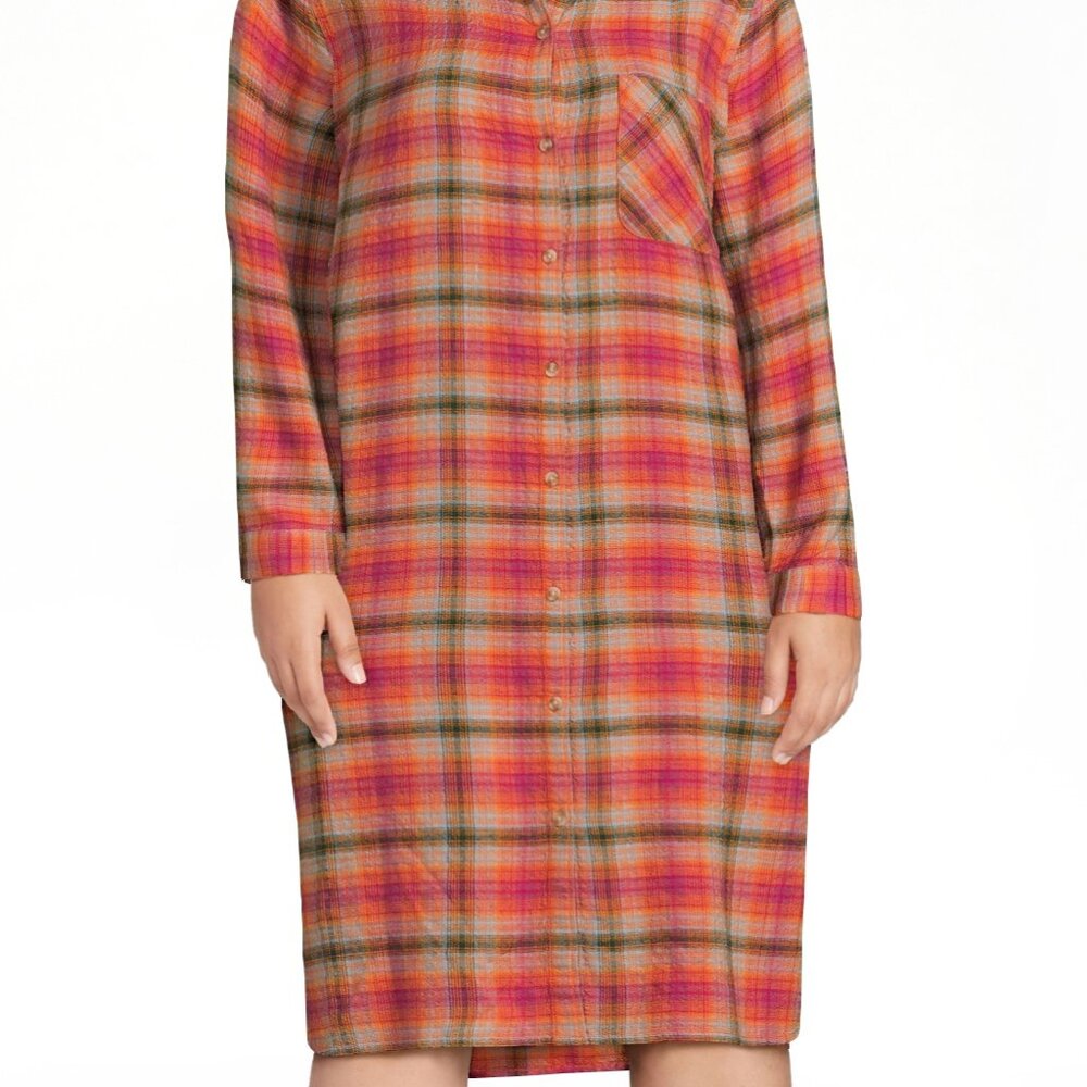 BeachLunchLounge Ariana Button Up Shirt Dress Duster Midi Multicolor Plaid Sz XL